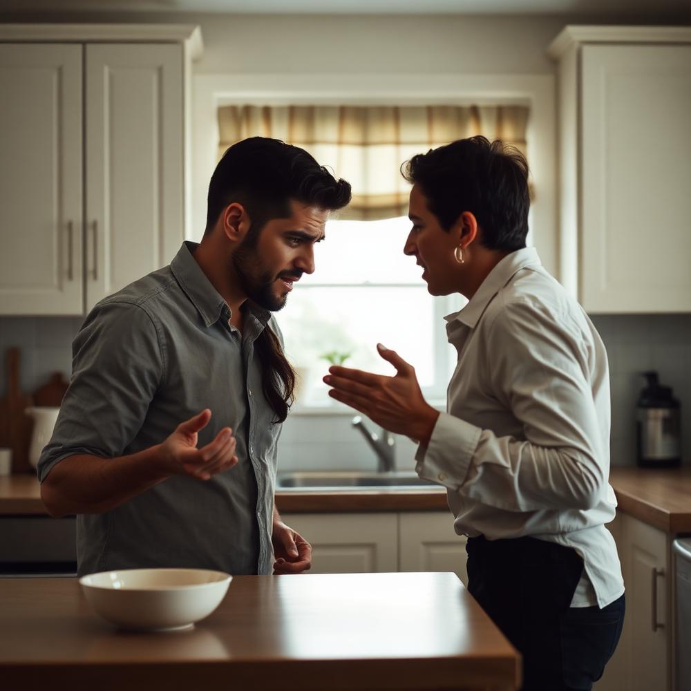 Coppia che litiga in cucina