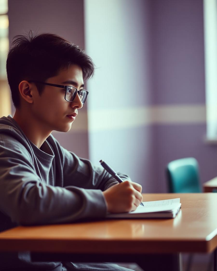 Studente durante un esame scritto